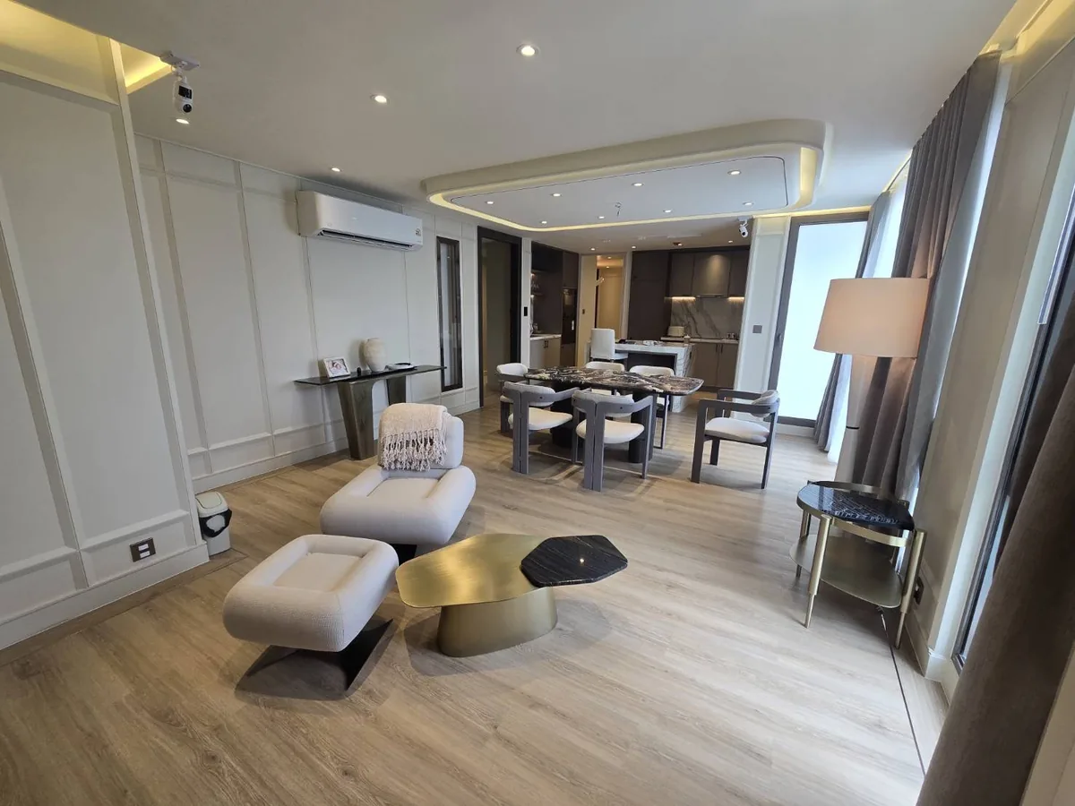 Modern luxury living and dining room interior renovation.